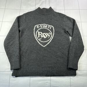 G Star Raw Sweater Womens Medium Gray Wool Blend Monogram Mock Neck Pullover